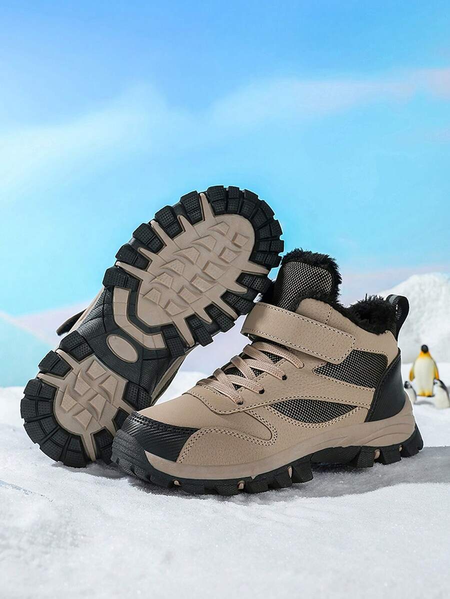 Dziecięce buty trekkingowe, wodoodporna cholewka ze skóry, antypoślizgowe, wytrzymałe buty do biegania, regulowane rzepy, ciepłe na zimę - Wielbłąd - Zobacz 1