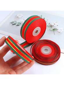 9 Meter/Rolle Weihnachts-Rot & Grün kariertes Satinband, goldgestreiftes Tricolor-Patchwork-Kantband, geeignet für DIY Weihnachtsbasteleien, Geschenkverpackung, Weihnachtskränze, Feiertags-Dekorationen - Verschiedenfarbig - Übersicht 3