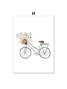 1 pieza Póster de arte de pared con impresión en lienzo de estilo boho con cohete espacial, oso, conejo, erizo, abeja y flores para decoración de habitación de bebé y niños