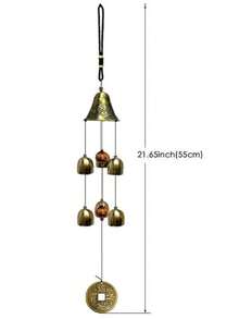 1pc Lucky Wind Chime, Feng Shui Copper Alloy Dragon Shaped Wind Chime With 6 Bells, Suitable For Hanging In Home Garden, Meaning Good Luck Blessing, Yard Art Decor - Gold - View 3