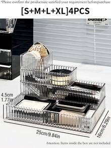 4 pezzi/2 pezzi/1 pezzo Scatola organizzatrice per il trucco da scrivania, scatola portaoggetti in materiale PET trasparente spesso, design a righe verticali elegante, minimalista e alla moda, impilabile per pennelli trucco, prodotti per la cura della pelle, rossetti, profumi, multifunzionale per cancelleria, accessori, gioielli