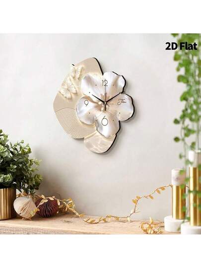 2D Flat, 1pc Moderne Minimalist Flower Art Creativity Klok Mute ative Wand Clock, Super Quiet Quartz Movement, No Ticking Sound, Bedroom Dining Room Living Office Sofa Background Home view 5