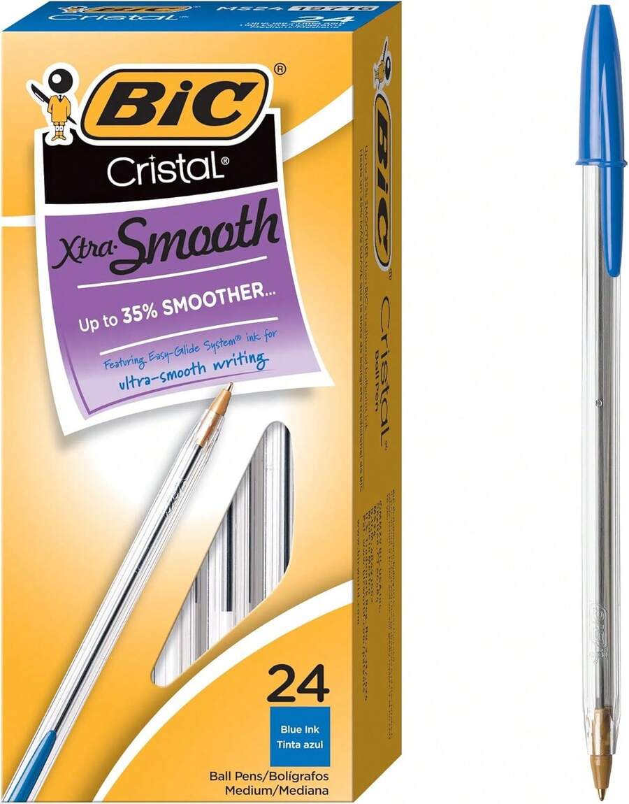 BIC Cristal Xtra Smooth Blue Ballpoint Pens, Medium Point (1.0mm), 24-Count Pack, Extra Smooth And Reliable Ballpoint Pens - 藍色 - 查看 1