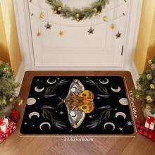1Pc Butterfly And Moon Print Pattern Mysterious Black Doormat, Plants Pattern Rectangle Quick-Drying Absorbent Polyester Carpet, Suitable For Indoor Outdoor Floor Home Bedroom Bathroom Kitchen And Dining Room Decoration, For Birthday Party Gifts Festival Holiday Courtyard Decor