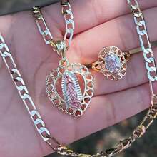 2 件套瓜达卢佩圣母项链戒指套装个性化毛衣链复古吊坠项链服装配饰完美节日礼物