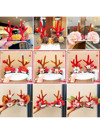 2 fermagli per capelli decorazioni natalizie; Cerchietto natalizio a forma di corna con campanelle; Cerchietto natalizio con corna glitterate e paillettes; Cerchietto da festa da ballo; Accessorio per creare un'atmosfera festiva (stile casuale) Decorazione invernale per la stanza