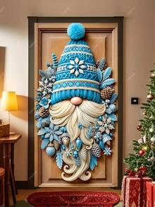 Copertura per porta natalizia con gnomo HEGO - in poliestere, senza alimentazione elettrica, perfetta per decorazioni natalizie da interni ed esterni