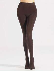 女士深咖啡棕色柔软高腰弹力修身天鹅绒长筒袜，舒适 - 彩色 - 查看 5
