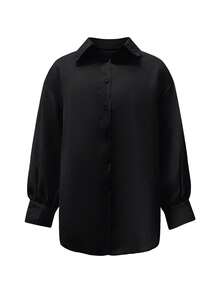 Women Modest Long Sleeve Plaid Shirt Collar Button Front Regular Top In Woven Fabric - Black - View 4