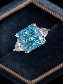 1枚925纯银方形明亮式切割订婚戒指，精致女士结婚珠宝，经典立方氧化锆戒指，优雅新娘珠宝，求婚承诺戒指，结婚周年纪念礼物 - 銀色 - 查看 6