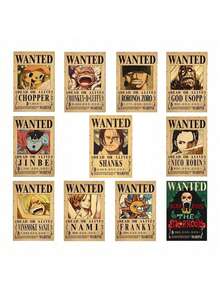ONE PIECE Zestaw 5-20 sztuk plakatów One Piece Bounty Wanted z papieru pakowego, Anime Gear 5, Luffy, Bóg Słońca, Nika, dekoracja ścienna do salonu w stylu vintage