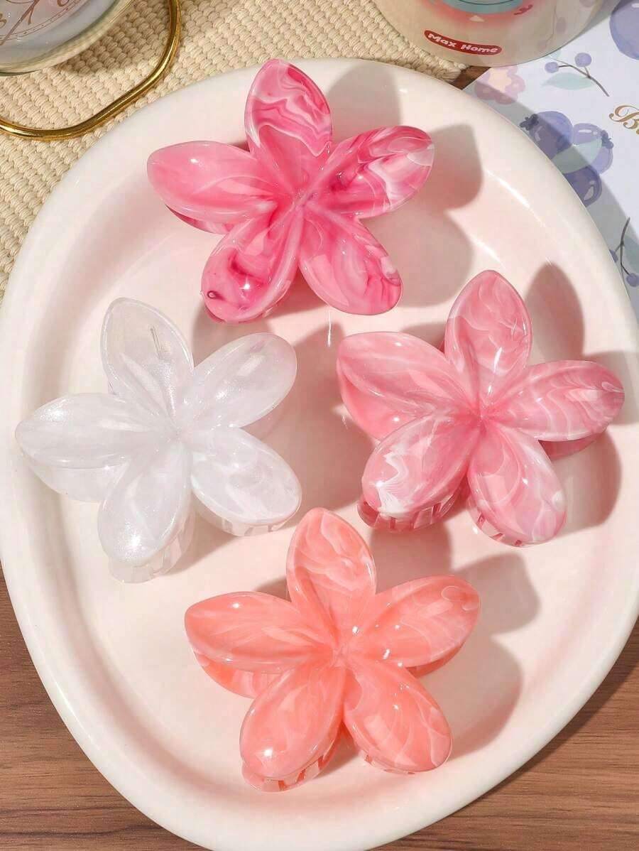 4pcs/Set Bohemian Floral Hair Clips, Sweet & Minimalist Daisy Flower Marble Pattern Hair Accessories, Suitable For Spring/Summer Beach Beauty Claw Clips Casual Hair Claw Fall Winter For Vacation Outfits Woman - 多色 2 - 查看 1