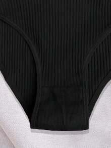 4pcs Women's Solid Color Comfortable Briefs - Black - View 6