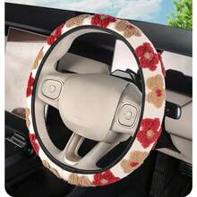 Plush No Inner Ring Car Steering Wheel Cover, Suitable For 14.5in-15in, With Elastic Band Design, Portable Fastening And Washable,Autumn And Winter New 6-Color Beautiful Flowers, Can Be Given As A Birthday Gift, Car Interior Accessories - one-size - View 18