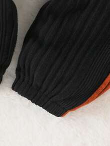 2pcs/Set Young Boy Casual Dinosaur Embroidery Solid Color Ribbed Splice Long Sleeve Half-Zip Sweatshirt And Pants Set, Suitable For Leisure, Sports, Daily Wear, Outdoor, School, Spring & Autumn