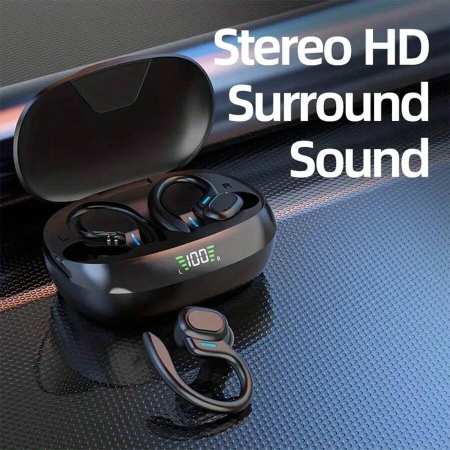 1 Pair Of Wireless Earbuds With Microphone, 5.3-Inch In-Ear Headphones, Stereo Surround Sound, ENC Noise Cancellation, Touch Volume Control, Polymer Battery, With USB Type-C Charging Case, Suitable For Exercise And Sports, Adults - Plastic Material - Advanced Black - View 1