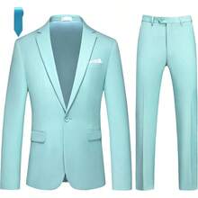 Men's Slim Fit 2-Piece Tuxedo Suit One-Button Jacket & Pants Set For Wedding, Prom, And Formal Events - Aqua - View 1