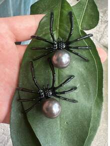 2入組優雅萬聖節主題黑色仿珍珠蜘蛛和昆蟲吊墜耳環,時尚女性日常佩戴