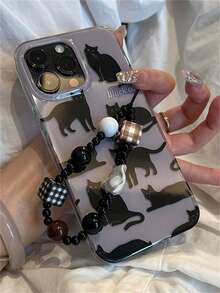 Korean Ins Black Cat Style Phone Case Compatible With IPhone 17 Air 16 15 14 13 11 12 Pro Max 16 15 14 Plus With Fashion Bracelet Wristband Soft Protective Back Cover - Purple - View 3