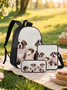 1 Set de Mochila Combo, Mochila con Cremallera de Poliéster Durable, Set de Mochila con Elemento Animal, Oficina, Papelería, Estuche para Lápices y Pinceles, Conveniente para Viajes al Aire Libre, Picnic, Mochila Multifuncional Bandolera, Regalo de Fiesta de Vacaciones