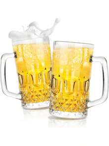 1-Pack Large-Capacity Craft Beer Glass - Glacier Cup With Bark Texture, Handle, Thickened Glass - Home Use Drinking Cup - Multicolor - View 2