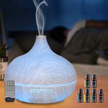 Wood Grain Aromatherapy Diffuser, 550ml Ultrasonic Humidifier, Remote, Silent, 6 Oils - Màu be - Xem 1