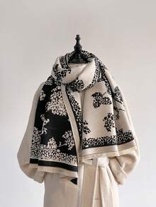 1pc Elegant Plant & Tree Pattern Jacquard Scarf, Warm & Versatile For Women, Suitable For Air-Conditioned Rooms, Autumn/Winter