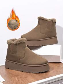 Botas de neve femininas para áreas externas, cano médio, com aumento de 5 cm/1,97 pol., forro térmico quente, sola antiderrapante, botas de inverno para mulheres, pretas