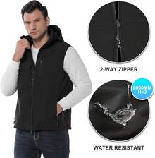 ,Men's Lightweight Softshell Vest Hooded Outerwear Zip Up Fleece Lined Windproof Sleeveless Running