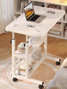 1pc Adjustable Height Sofa Side Table, Adjustable Bedside Table, 3 Tier Shelves Overbed Table With 360° Swivel Wheels 23.6-35.4in Height Adjustable Mobile Laptop Table Standing Rolling Bedside Table For Home Living Room Bedroom - 木紋 - 查看 3