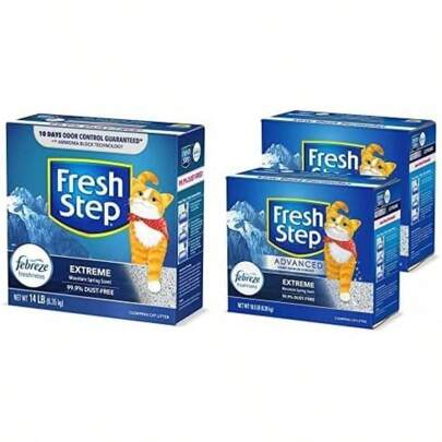 FRESH STEP Multi Cat con frescura de, Extreme, Gris, 14 LB Arena para gatos aglomerante avanzada con control de olores - Aroma de primavera de montaña, 37 LB (paquete de 2x18.5lb)