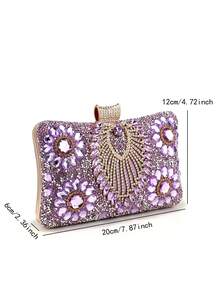Geantă de mână cu strasuri de lux și sclipici violet, poșetă mică de tip clutch, geantă elegantă de seară, portofel pentru petrecere de nuntă cu lanț metalic, poșetă de tip clutch la modă, geantă de mireasă potrivită pentru banchet formal, petrecere, nuntă, sărbătoare, cadou pentru femei