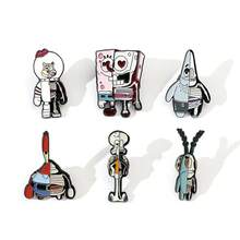 SPONGEBOB 海绵宝宝1/6件创意动漫海绵宝宝胸针套装创意浮游生物机器人珐琅别针背包服装首饰金属徽章配饰礼物