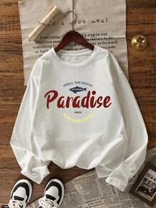 2025秋季新款时尚休闲宽松中长款T恤女字母印花长袖上衣街头韩版 - 淺花灰 - 查看 4