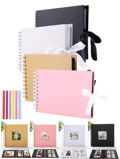 30-Page Rectangular/Square Hardcover Kraft Paper Scrapbook Album, Suitable For Weddings, Anniversaries, Parties, Home Use, Comes With 2 Sticker Sheets