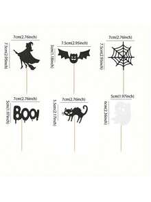 12/24pcs Halloween Cupcake Decorations - Witch, Bat, Spider Web, BOO, Black Cat Ghost, Horror Themed Party Decorations, And Non-Electrical Dessert Accessories, Holiday Party Supplies, Durable Scary Design-Halloween-Halloween Decorations-Halloween Decoration-Cake Decorations