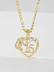 1 件 2025 新款防过敏铜镶嵌锆石信仰心象成人礼物 15 数字吊坠项链，适合圣诞节/感恩节/万圣节/母亲节/情人节情侣/朋友/教父母礼物，天主教初次圣餐，日常节日佩戴祈祷 - 金黃色 - 查看 12