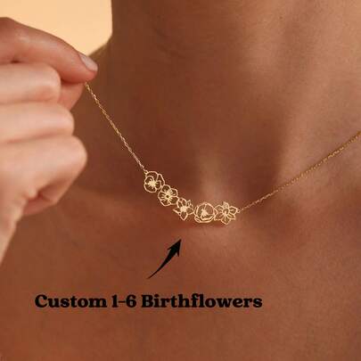 Customized 1-6 Years Old Birthday Flower Necklace, Birthday Flower Bouquet Necklace, Grandma Gift, Birthday Flower Jewelry, Birthday Flower Family Gift, Mother's Day Gift