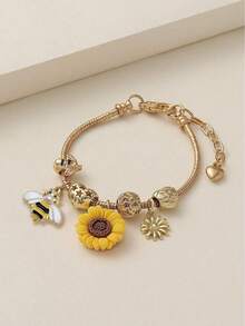 1 chiếc Vòng tay bắt giấc mơ bằng đồng đa năng phong cách đồng quê thời trang mùa hè bằng pha lê nhân tạo hình ong và hoa hướng dương tự làm, có thể điều chỉnh, thích hợp cho kỳ nghỉ, quà tặng, tiệc tùng, hộp đêm, tiệc tối, đeo hàng ngày - ong hướng dương - Xem 4