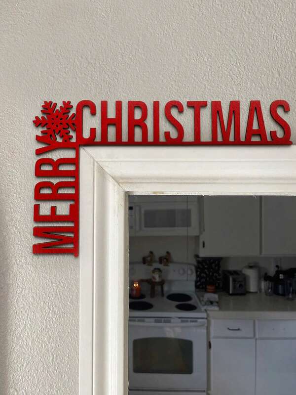 1 Stück Weihnachtliche Holz "FRÖHLICHE WEIHNACHTEN" Türrahmen Dekoration mit Schneeflocken Akzent, rotes festliches Hängeschild für Weihnachtsparty, Hauseingang, Feiertags-Dekoration, Kamin Kaminsims, Tür Ecke Ornament, saisonale Innenraum Dekorationszubehör