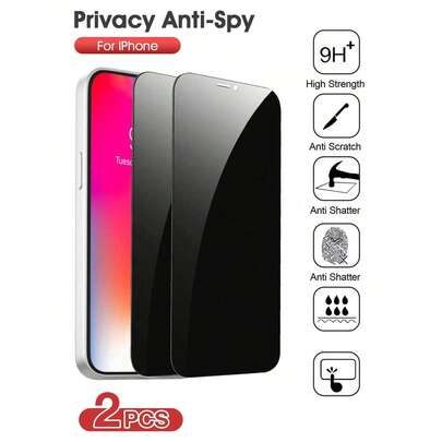 BOLLYMORE 2片装9H硬度防窥钢化玻璃屏幕保护膜，保护隐私，兼容苹果X/Xs/XS Max、11/11 Pro/11 Pro Max、12 Mini/12/12 Pro/12 Pro Max、13/13 Mini/13 Pro/13 Pro Max、14/14 Plus/14 Pro/14 Pro Max、15/15 Plus/15 Pro/15 Pro Max/16/16 Plus/16 Pro/16 Pro Max，防水、防震、防摔、防刮、防指纹，全屏覆盖，适用于日常、办公、家庭使用。