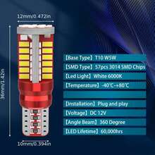 TOAUTO 2 件 T10 168 192 W5W 57 SMD 3014 LED Canbus 无错误汽车标志灯停车灯马达楔形灯泡白色，不含电池 - T10 - 查看 3