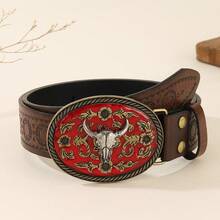 1pc Western Cowboy Belt -  Retro Youth Punk Embossed Men's Studded Leather Belt - Màu Tím - Xem 1