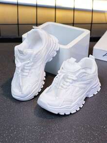 1双儿童透气运动鞋女童软底休闲鞋男童新款运动鞋女童儿童跑步鞋舒适防滑小白鞋适合户外活动 - 白色 - 查看 4