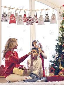 Bolsa calendario de llegada navideña, calendario de cuenta regresiva de 24 días, bolsa de lino grueso, bolsa con cordón, adecuada para que los adultos la decoren como manualidad, decoración del hogar, decoraciones navideñas, decoración de habitación, decoraciones navideñas de invierno, regalos navideños, decoración navideña