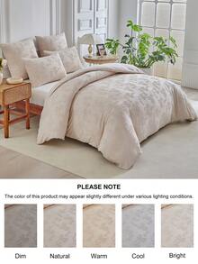 2/3件套波西米亚卡其色蝴蝶结图案簇绒提花被套套装，田园风复古别致四季皆宜被套套装，柔软透气被套（1个被套+1/2个枕套，不含填充物） - 卡其色 - 查看 6