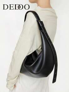 Dedoo 2025小号设计复古饺子形腋下包通勤包手提单肩斜跨大容量包包黑色包包 - 黑色 - 查看 1