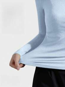 Women's Knit Blouse, High Neck, Plain Half Sleeve, Ribbed Fabric, Size S, M, L - 紅白色 - 查看 4