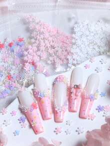 A Set Of 150Pcs * 3 Colored Resin Plumeria Five Petal Flower Dopamine Mini Mixed Three-Dimensional Small Flowers With Beads For Nail Decoration Nail Supplies Nails Nail Charms Nail Gems