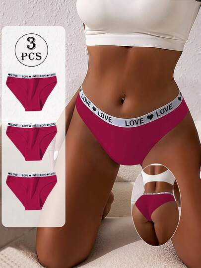 3pcs Briefs Panties Knickers Women's High Elastic Panty Underwear LOVE Letter Belt Lingerie Low-Waist Comfortable Underpants Sports Underpants